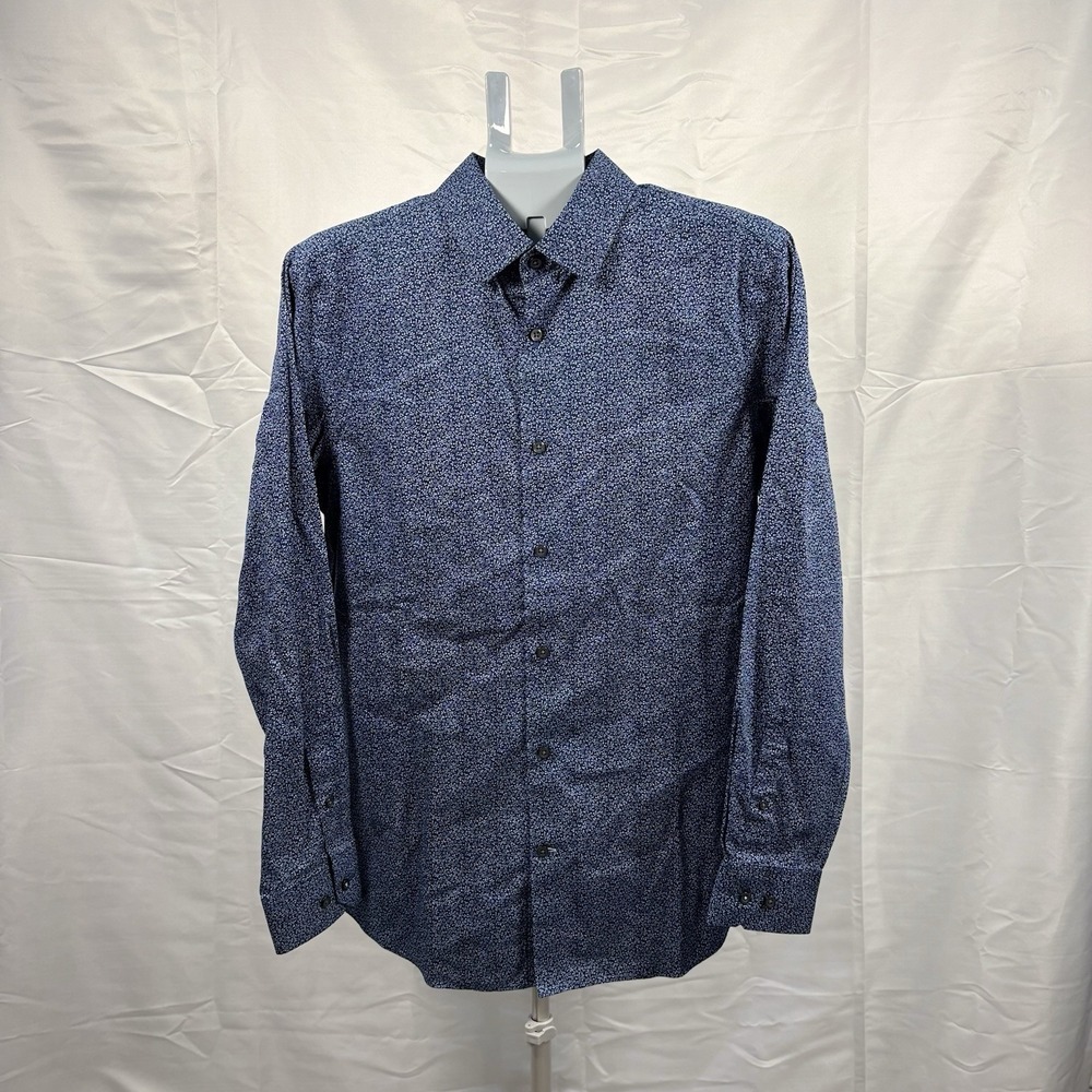 Banana Republic Mens Grant Slim Fit Navy Floral Non-Iron Shirt Size M